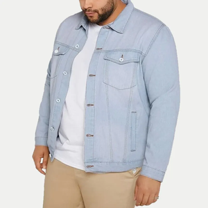 Chaqueta vaquera de talla grande para hombre, personalizada, Color sólido, informal, con solapa - Product Image 3