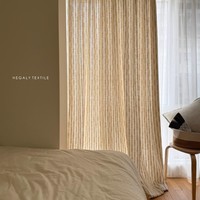 Tirai Linen Alami Gaya Jepang Ramah Lingkungan, Dapat Disesuaikan, Dilengkapi Tirai Musim Dingin, Motif Garis Campuran Warna Natural Bergaya Log untuk Ruang Tamu