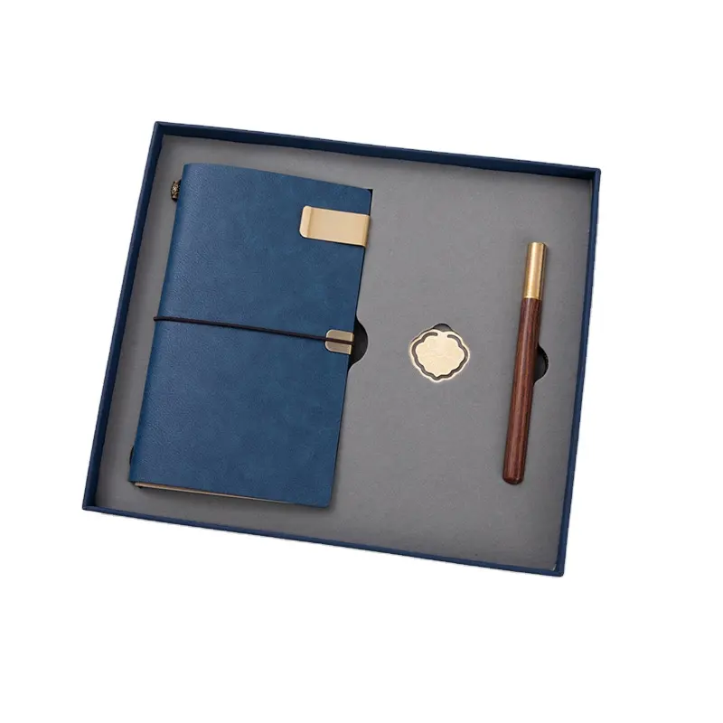 Hoge Kwaliteit Zachte Cover Lederen Notebook Custom Journal Met Pen Bladwijzer Boek Knop Notebook Set Corporate Souvenir Items