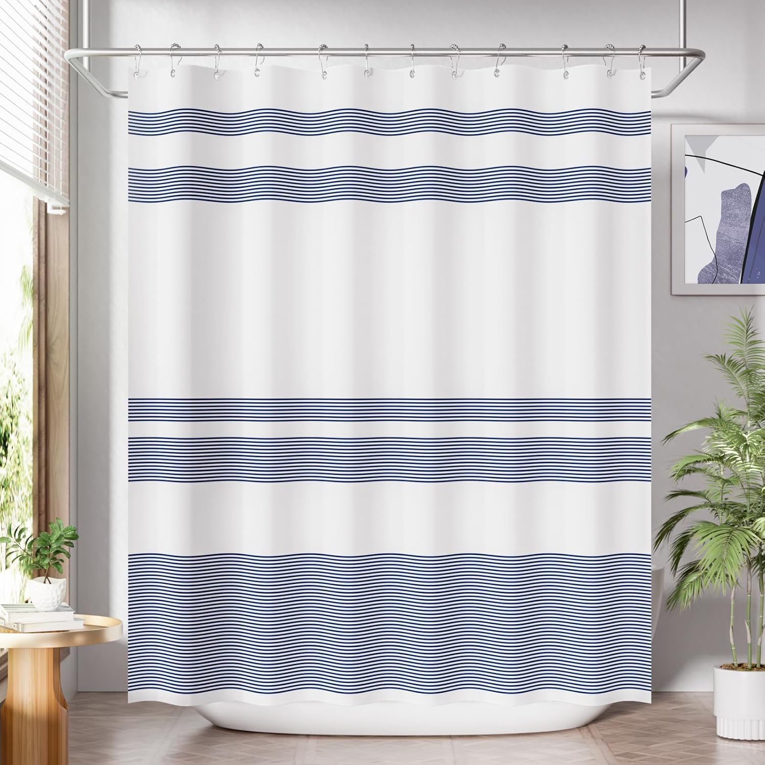 A- Navy Stripe +12 Metal Hooks