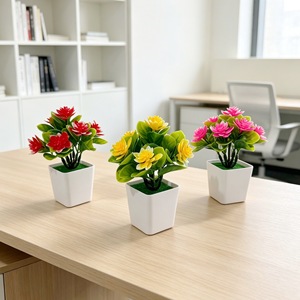 Bonsaï artificiel Paulon Lotus 15 cm, pot carré en plastique, décoration intérieure pour bureau et maison, couleur vive, mini-plante - Product Image 2