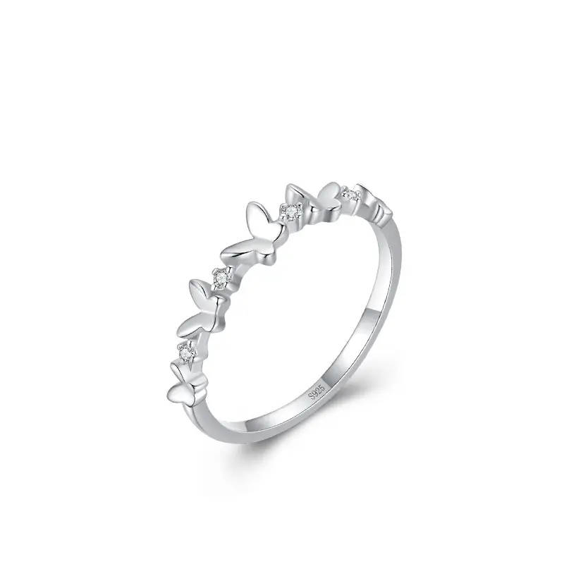 Joyería de zirconia cúbica para mujer, anillos de joyería de moda de mariposa de Plata de Ley 925 para mujer