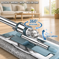 Hochwertiger 360° Drehbarer Teleskop-Rechteck-Flachmop mit Abnehmbarem Waschbarem Mikrofaser-Pad und Selbstauswringfunktion für den Haushalt