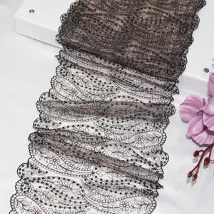 Black bilateral mesh embroidery 17 cm wide non stretch lace underwear cloth garment trim