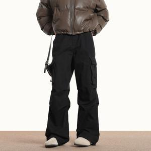 Pantalon cargo unisexe Melard rétro multi-poches à cordon de serrage, marron, printemps automne, streetwear, ample, droit, long, tendance, mi-peint, décontracté - Product Image 6