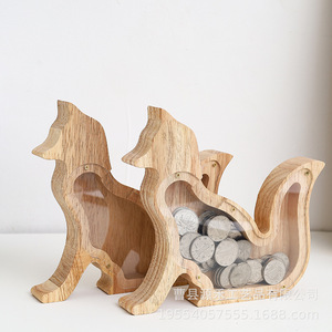 Tirelire en bois sur mesure, grande capacité, pour enfants, avec motif renard, idéale pour décorer votre bureau de manière créative. - Product Image 2