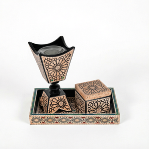 Ensemble brûleur d'encens en bois de santal éco-responsable fait main avec plateau et boîte pour la décoration de la maison et du bureau - Product Image 1