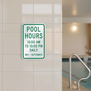 Panneau personnalisé 18 x 12 pouces : Heures d'ouverture de la piscine du matin 10h au soir 22h, du printemps au septembre - Product Image 5