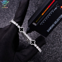 Bracelet chaîne trèfle noir tendance, diamant moissanite VVS, passe le testeur de diamant, plaqué or, argent sterling 925, certificat GRA