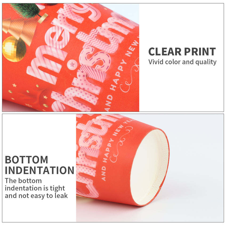 Custom biodegradable red takeaway juice coffee packaging Christmas festival party single wall paper cups with lid
