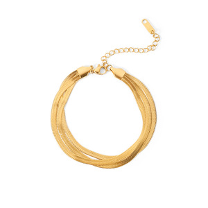Pulsera de Cadena de Hueso de Serpiente de Tres Capas, Chapada en Oro de 18K, Acero de Titanio, Joyería para Mujer, Diseño Geométrico de Moda JDB201255 - Product Image 5
