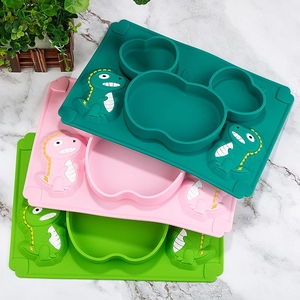 Plato de silicona para bebé, <span class=keywords><strong>cuchara</strong></span> suave con dibujos de dinosaurios, utensilios de entrenamiento para alimentación, juego de vajilla para niños, resistente al agua, 6-36 meses - Product Image 1