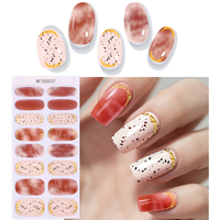 16 Bandes de Luxe à Motifs Français Scintillants pour Ongles, Autocollants Semi-Durcis en Gel UV, Non Toxiques, Sans HEMA, Longue Durée, avec Fleurs