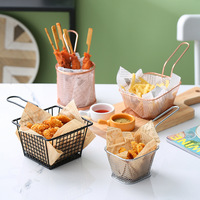Haute qualité fil acier Mini frites panier cuisine carré puces panier acier maille panier pour le ménage