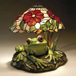 Frog And Flower Stained Glass Table Lamp E26 Led <b>Bulb</b> Switch Control Resin Animal <b>Decor</b> Night <b>Light</b> For Bedroom Living Room - Product Image 5
