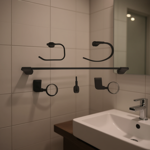 Elite Towel Rack Set Black Zinc Alloy Wall Mounted Minimalist Bathroom Storage Hardware Hook Type W0095-66B - Product Image 2