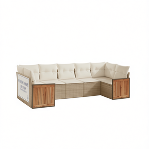 Ensemble de canapés de jardin en rotin beige et teck, 6 places, mobilier d'extérieur au design contemporain - Product Image 1