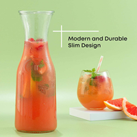Carafe en verre transparente de 32 oz, 500 ml, 1 litre, ronde, pour servir des boissons, avec couvercle, pour bar à mimosa, brunch, eau froide, jus