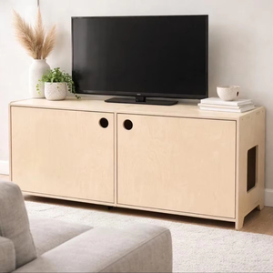 Meuble moderne double pour litière, en bois de la Baltique, pour plusieurs chats, meuble dissimulé pour animaux de compagnie, support TV, rangement et contrôle des odeurs pour la maison, OEM - Product Image 1