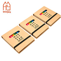 Ensemble de cahiers en papier kraft avec logo personnalisé, crayons de couleur, bande élastique, cahier recyclé, papeterie promotionnelle, cadeau