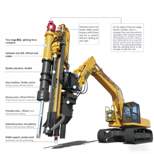 Geluidsarme, milieuvriendelijke hydraulische rotsboormachinepomp voor bouwvernietiging/tunnelbouw, 8.000 ton splitskracht - Product Image 6