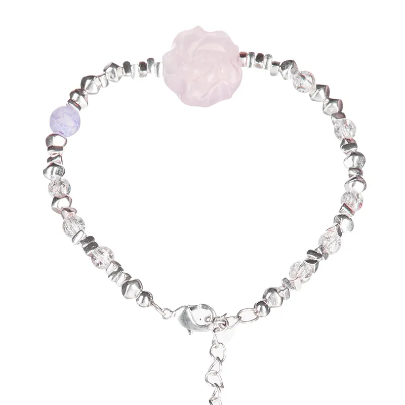 Pink Crystal Bracelet Fine Rose Original Design Agate Jewelry Trendy Jewellery Fine Accessory for Women Gidt 14K Gold Plated