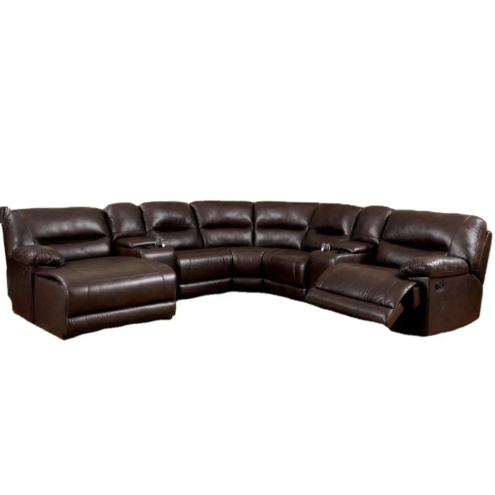 American style leather recliner sectional big round corner sofa with chaise lounge