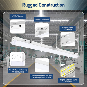 Lámpara LED para Tienda, 32W 40W 50W 64W, Potencia Seleccionable, Garantía de 5 Años, Tira de Luz Lineal de 2 Pies, 4 Pies, 8 Pies, Certificación DLC para Hospitales, IP20 - Product Image 2