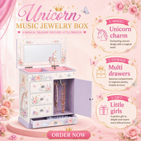 Boîte à bijoux musicale en MDF personnalisée avec miroir, plusieurs tiroirs, crochets pour colliers, cadeau d'anniversaire ou de Noël pour enfants