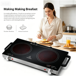 <span class=keywords><strong>Cocina</strong></span> Eléctrica Compacta de 1800W con Doble Infrarrojo y 2 Quemadores, con Controles de Perilla para el Hogar, Dormitorio, Autocaravana y Camping - Product Image 2