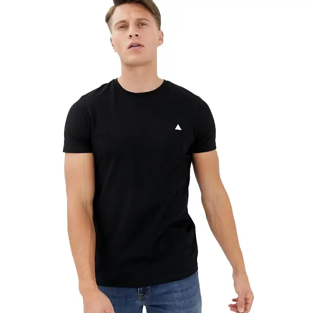 2019 Wholesales High Quality 95% Cotton 5% Spandex Slim Fit Custom Black Embroidery Cotton Tshirt