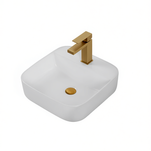 Lavabo Cuadrado de Cerámica para Baño Bothwa, Acabado Blanco, Montaje Superior de un Solo Orificio, Diseño Contemporáneo - Product Image 1