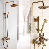 Ensemble de douche mural en laiton antique de style européen classique, mitigeur de douche en bronze