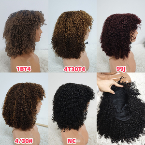 Promotion $62 Pixie Curly with Bang Human Hair <b>Bob</b> Curly <b>Wig</b> Raw Virgin Human Hair Machine Made Non Lace with Frange Wholesale - Product Image 6