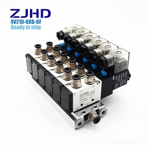 ZJHD电磁阀4V210-08 DC24V G PT1/4 2位置5路6空间歧管，带底座消声器快速配件组 - Product Image 1
