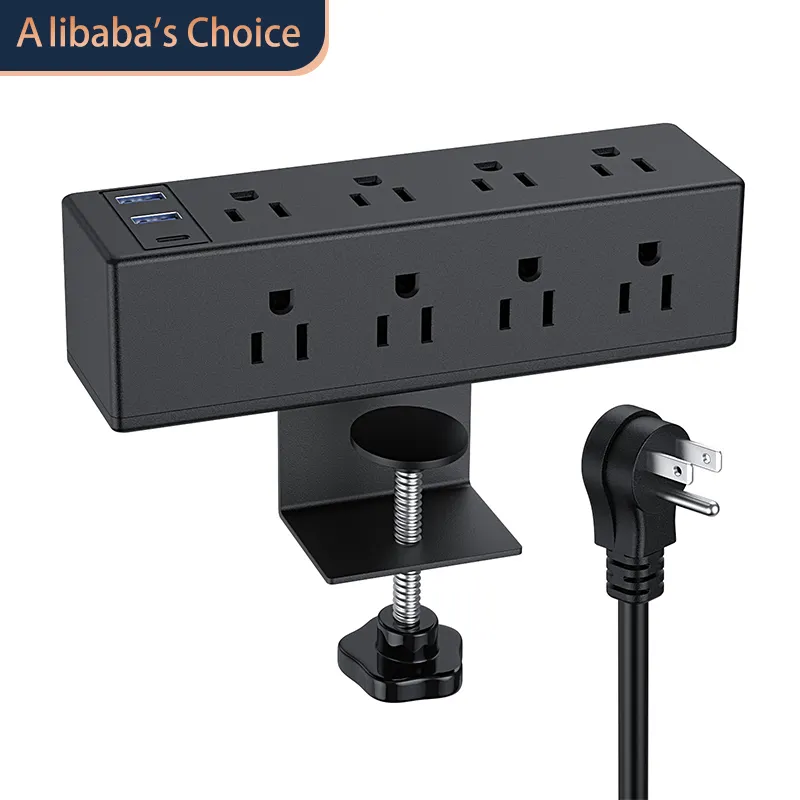 Bureauklem Stekkerdoos Met 8 Stopcontacten Bureau Stekkerdoos Met 2 USB-A En 1 USB-C(18W) Poorten Bureau Stopcontact Snellaadstation