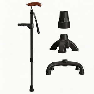 Bastón Plegable <span class=keywords><strong>de</strong></span> Fibra <span class=keywords><strong>de</strong></span> Carbono Premium JINDA con Cabeza <span class=keywords><strong>de</strong></span> Madera <span class=keywords><strong>de</strong></span> Palisandro, 3 Puntas <span class=keywords><strong>de</strong></span> Repuesto, Ajustable, Antideslizante, Soporta hasta 100 kg - Product Image 2