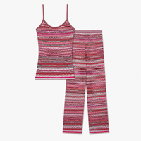 Ensemble deux pièces côtelé rose pour femme, tricoté, sans manches, col cami, longueur maxi, marque privée, vente en gros