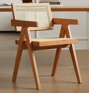Sillas de Comedor de Mimbre Artificial de Roble Estilo Café Japonés de Mediados de Siglo, Madera de Fresno, Mimbre Natural, Silla de Restaurante con Reposabrazos - Product Image 3