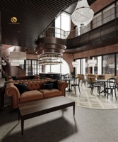 Conception d'intérieur de bar lounge industriel, concept de mise en espace de lounge haut de gamme, ensemble de meubles modernes pour bar lounge