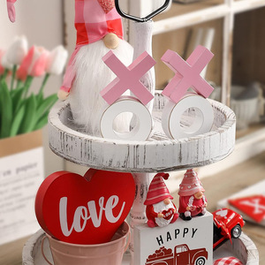 ของตกแต่งวันวาเลนไทน์ Xoxo ถาดไม้ลายโลโก้แบบหลายชั้น ของประดับตกแต่งโต๊ะงานแต่งงานสุดโรแมนติก สีชมพู สีแดง ทำจาก MDF ของตกแต่งวันหยุด - Product Image 4