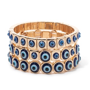 <span class=keywords><strong>Pulsera</strong></span> Boho Turca de Ojo Turco con Cuentas Esmaltadas, Chapada en <span class=keywords><strong>Oro</strong></span>, Amuleto de Protección Nazar, Joyería Apilable para Mujer, Regalo - Product Image 1