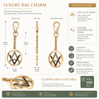 Pendentif cercle personnalisé avec logo monogramme plaqué or de qualité supérieure, avec chaîne épaisse et fermoir mousqueton, breloque métallique pour sac