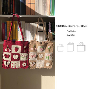 Bolso de hombro de <span class=keywords><strong>invierno</strong></span> con flores de <span class=keywords><strong>ganchillo</strong></span> bonitas personalizadas, <span class=keywords><strong>bolsos</strong></span> de playa, bolso de mano de punto grande hecho a mano de lujo con forro interior y broche - Product Image 1
