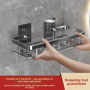 رف منظم من الألومنيوم بدون ثقب رف تخزين مثبت على الحائط للمرحاض والدش والزاوية - Product Image 2