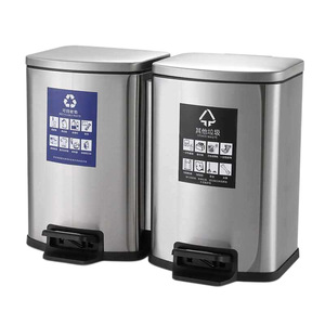 Stainless steel foot-operated recycling <b>bin</b>, double <b>bin</b>, for home, kitchen, bathroom, and office use, <b>with</b> <b>lid</b>, soft-closing, - Product Image 5