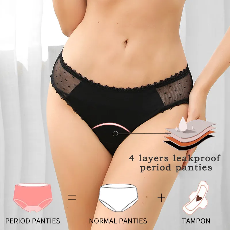 Mid waist menstrual panties wholesale women bamboo period undergarment wholesale washable 4 layer leakproof period underwear