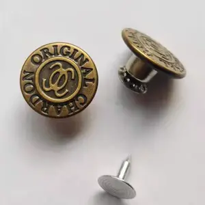 Bouton-pression en relief avec logo personnalisé en alliage de zinc, boutons de Jeans en Denim or argent noir