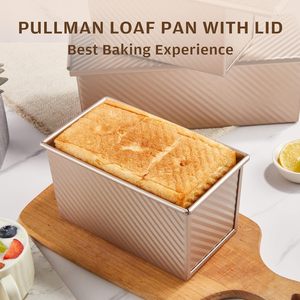 Pullman toaf Pan con coperchio Non-Stick Bakeware <span class=keywords><strong>oro</strong></span> corrugato in acciaio al carbonio pane Toast Box stampo con coperchio per la cottura del pane - Product Image 3