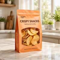 Sachet d'emballage alimentaire personnalisé pour chips, à fond carré, scellé sur 8 côtés, de qualité alimentaire, refermable, résistant à l'humidité et thermoscellable